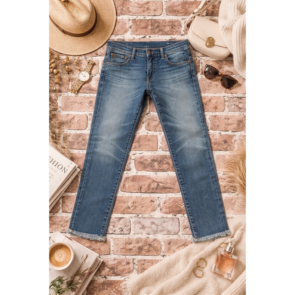 Polo Ralph Lauren Womens 29 Slim Straight Jeans Medium Wash Raw Frayed Hem Blue